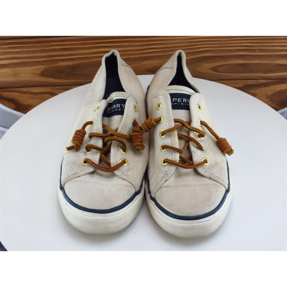 SPERRY Size 8.5 Boat Shoe‎ Beige Fabric Medium Lace Up Women - Picture 3 of 11